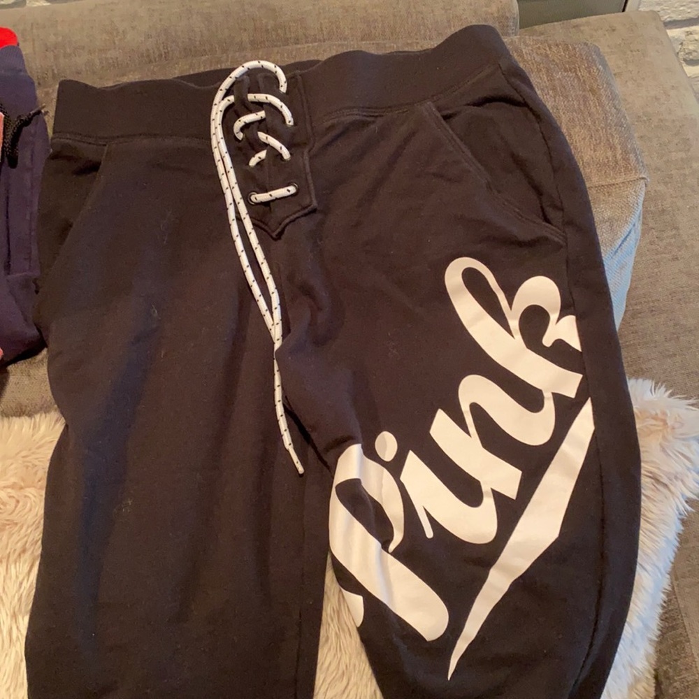 PINK black lace up design joggers